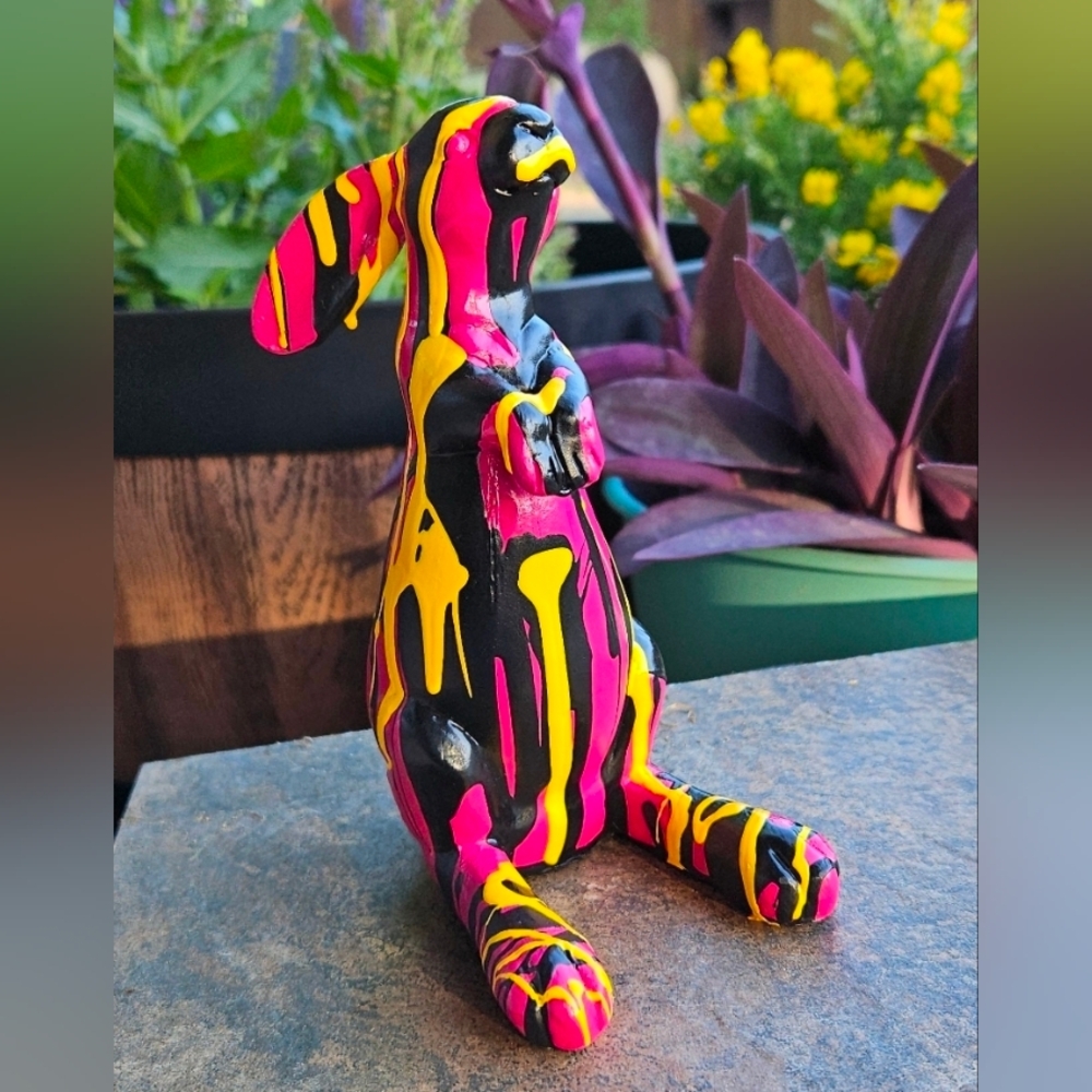 Colorful Striped Rabbit Figurine - Picture 2 of 7